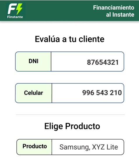 Demo de solicitud de crédito fintech solo con DNI